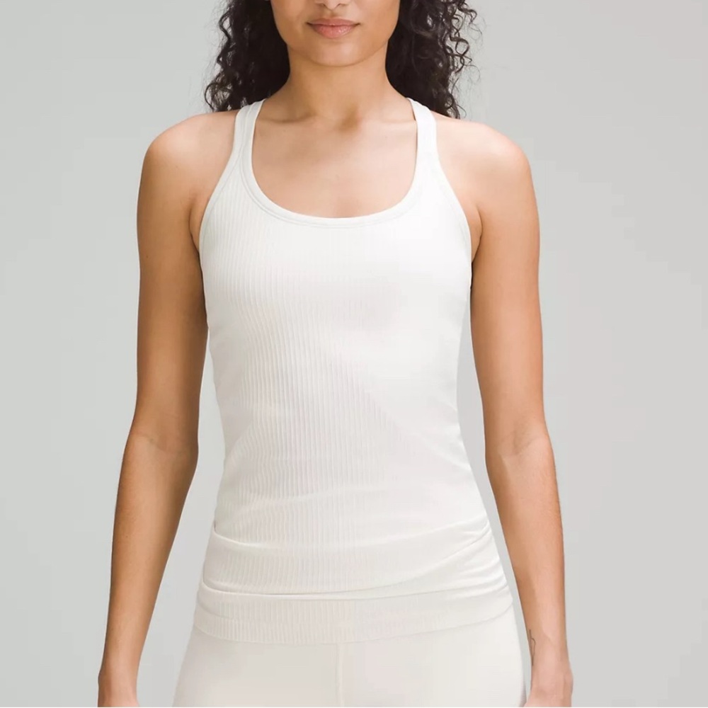 Lululemon White Ribbed Ebb to Street Tank Top